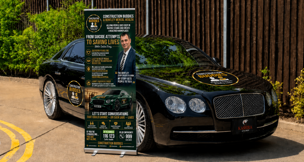 Construction Buddies Bentley Mental Health car and awareness banner